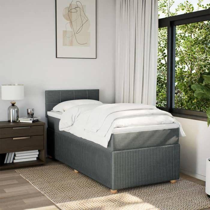 Maison Exclusive - Sommier à lattes de lit avec matelas Gris foncé 80x200 cm Tissu