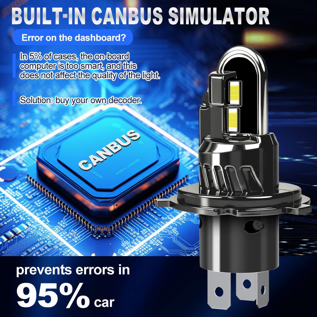 2 шт. Светодиодные лампы H4 для фар Ближний/Дальний свет CANBUS Turbo Фара Для Автомобиля Мотоцикла Супер Яркий U-образная Медная Трубка Разъем Фары Plug&Play 6500K Белый