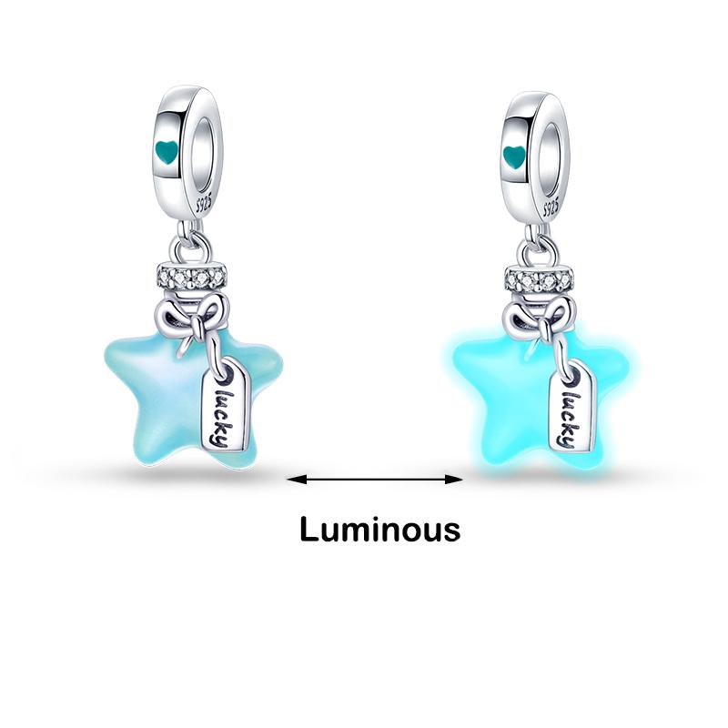 100% 925 Sterling Silver Firefly Star Bling Bling Blue Luminous Charms Beads Fit 925 Original Bracelets DIY Fine Jewelry