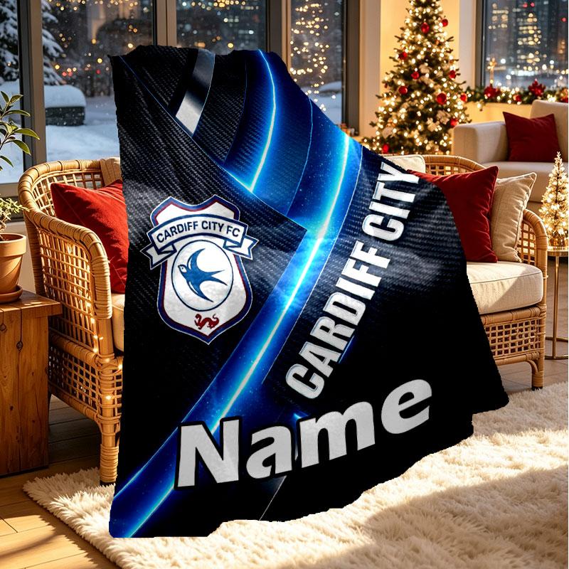 Custom Name Personalized Cardiff City FC Print Blanket, Home Decor, Bedroom, Sofa, Camping, Couch, Gifts for Birthday Christmas