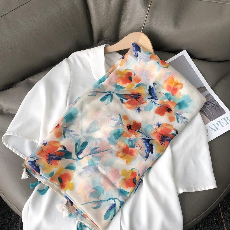 Fashion Luxury Brand Ombre Big Floral Tassel Viscose Shawl Scarf Lady Soft Thin Beach Wrap Pashmina Stole Bufandas Muslim Hijab