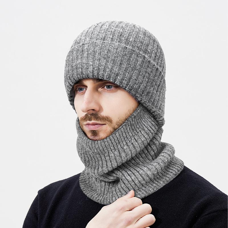 Зимняя шерстяная теплая вязаная шапка Мужская уличная ветрозащитная холодостойкая флисовая манишка Комплект из двух предметов шерстяная шапка