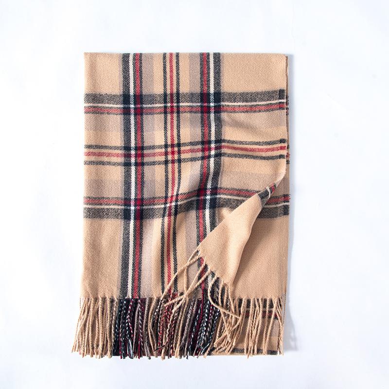 Women's Autumn Winter Thicken Warm Cashmere-like Long Scarf Fashion Plaid Shawl Tassel Pashmina