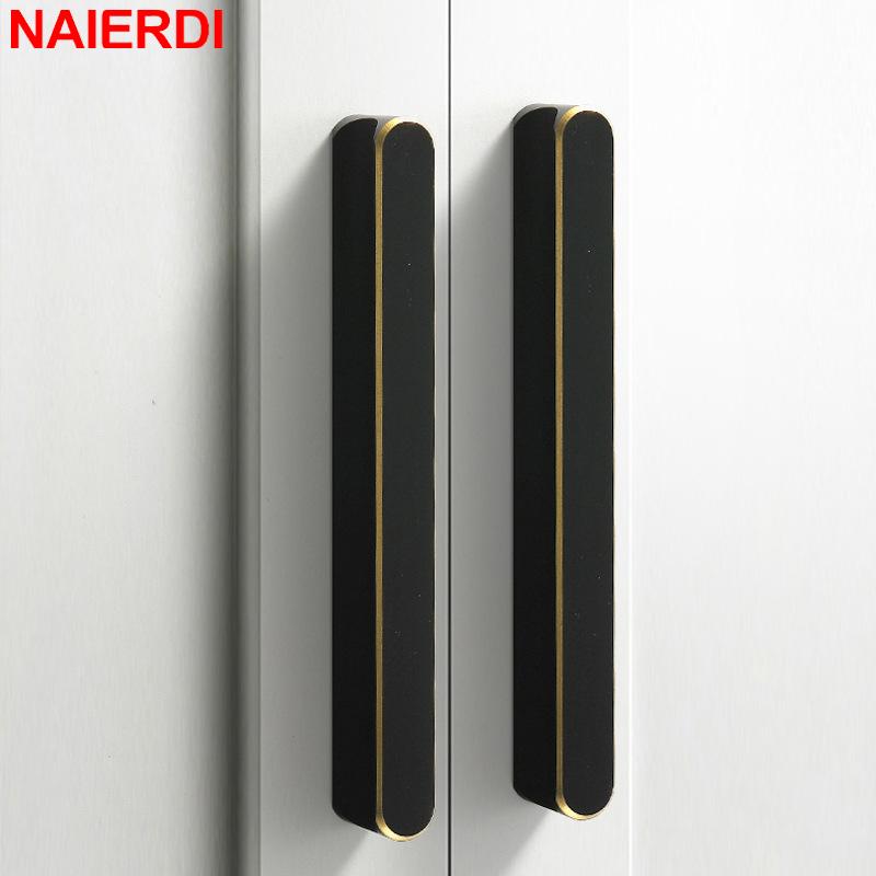 NAIERDI American Style Black Cabinet Handles Aluminum Alloy Long Furniture Handle Kitchen Cupboard Pulls Drawer Knobs Hardware