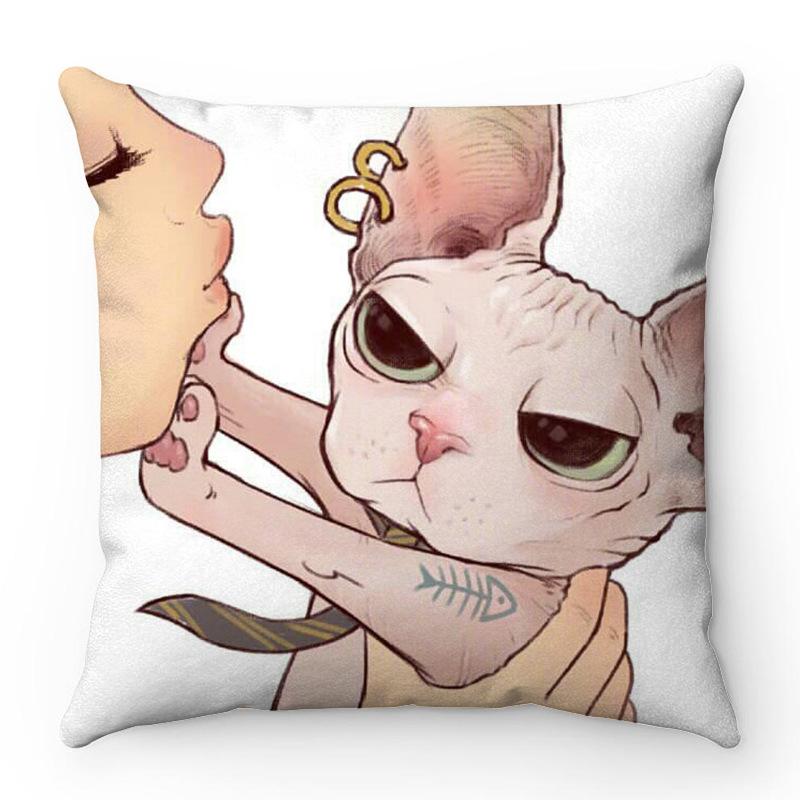 Cartoon Facial Modeling Cat Pattern Series Digital Printing Short Plush Pillow Covers For Sofa Office Cushion Cover Home Goods