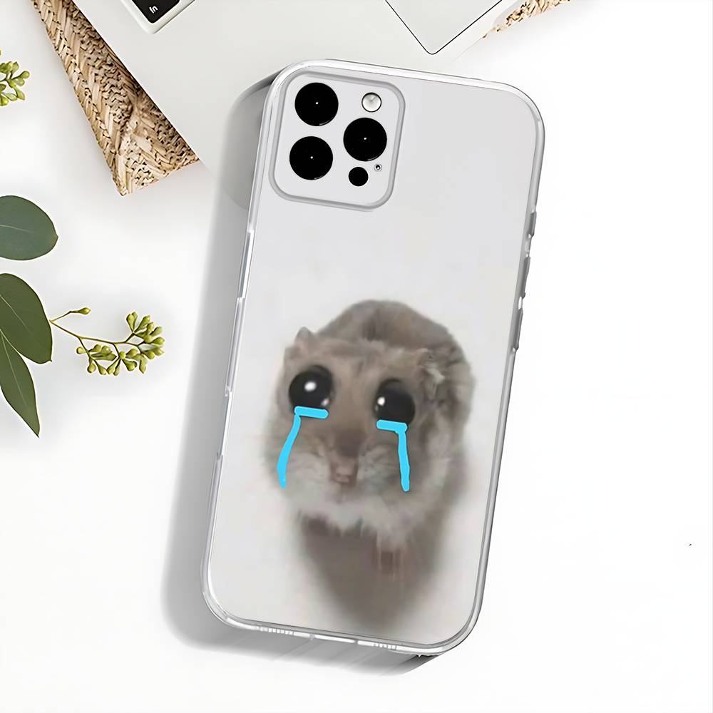 Чехол для телефона с мемом "Грустный хомяк" для iPhone 17,16,15,14,13,12,11 Pro,Max,Plus,X,XS,XR,SE4,E Mini Прозрачный Мягкий Чехол