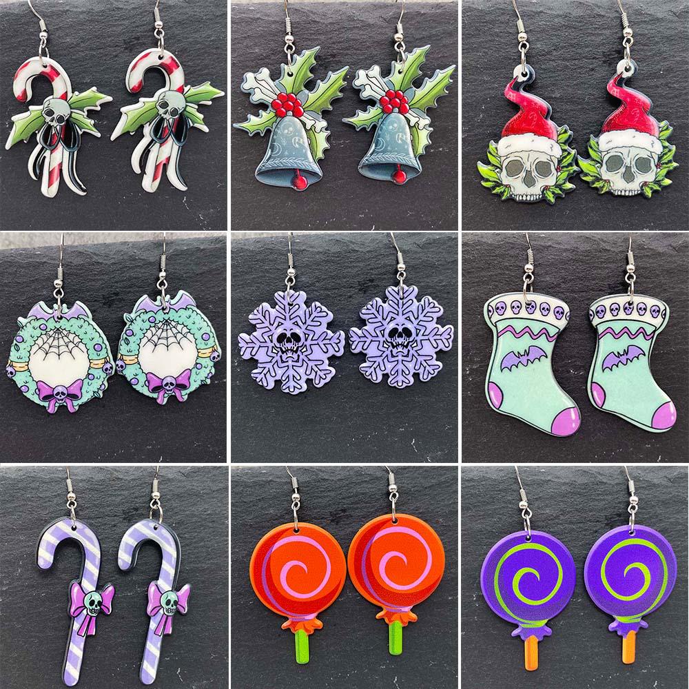 Quirky Holiday Jewelry: Snowman, Candy Cane, and Snowflake Acrylic Christmas Earrings