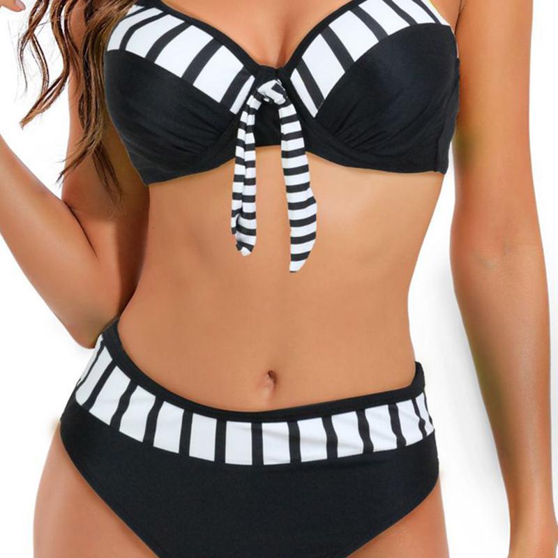 Летний сексуальный комплект бикини женский с цветными вставками, на бретелях, купальник, со средней посадкой, треугольный, пляжная одежда, купальник