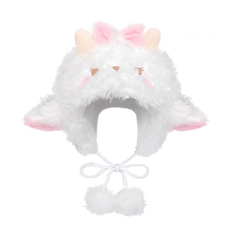 Шапка с ушками ягненка женская осенне-зимняя милая и симпатичная плюшевая шапка показывает маленькое личико и сохраняет тепло меховая шапка с ушками прилив