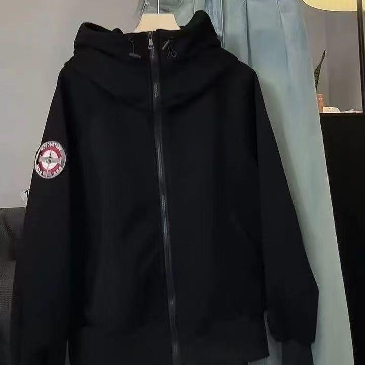 Американский Ретро Черный Кардиган с Капюшоном