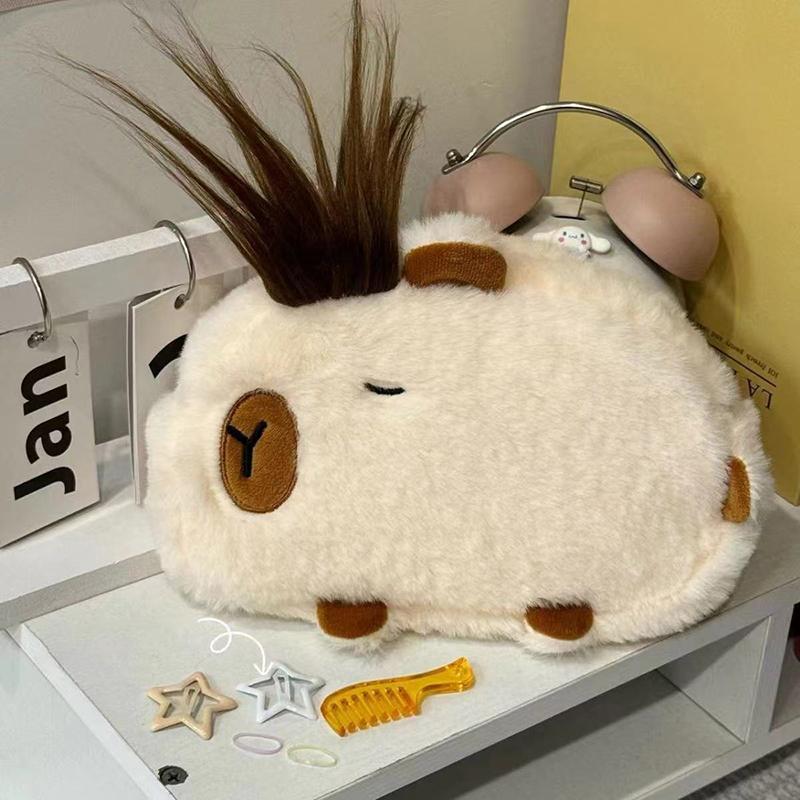 Kawaii Cartoon Creative Pencil Bag Student Capybara Plush Stationery Storage Bag Large Capacity Learning Stationery Supplies