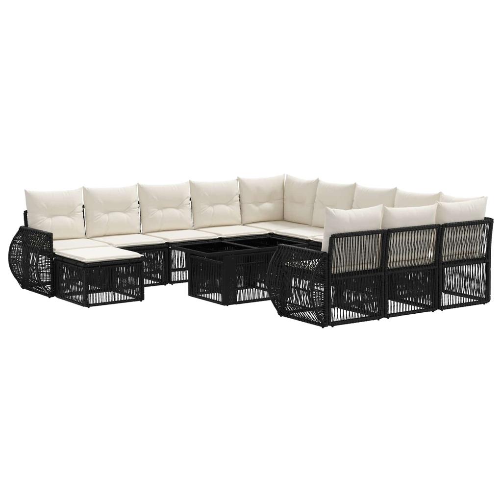 Garden Sofa Set 13 Pieces Black and Cream White Poly Rattan