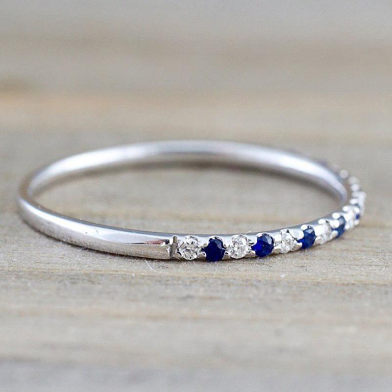 Huitan Blue/Red CZ Women Rings Minimalist Thin Rings Vintage Lady's Finger Accessories for Party Daily Wear Versatile Jewelry