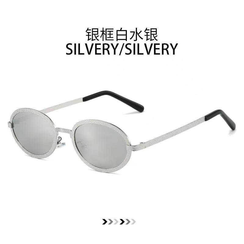 New Oval Shaped Small Fragrance Sunglasses Fashion Women Metal Eyeglasses With Embossed Retro Starry Sparkling Artistic Glasses