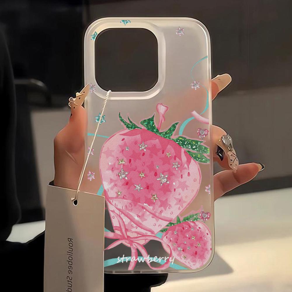 Korean Strawberry Clear Phone Case For iPhone 17 Pro Max 18 16 15 13 11 12 14 Pro Max Plus 12 13 Mini Shockproof Slim Skin Cover