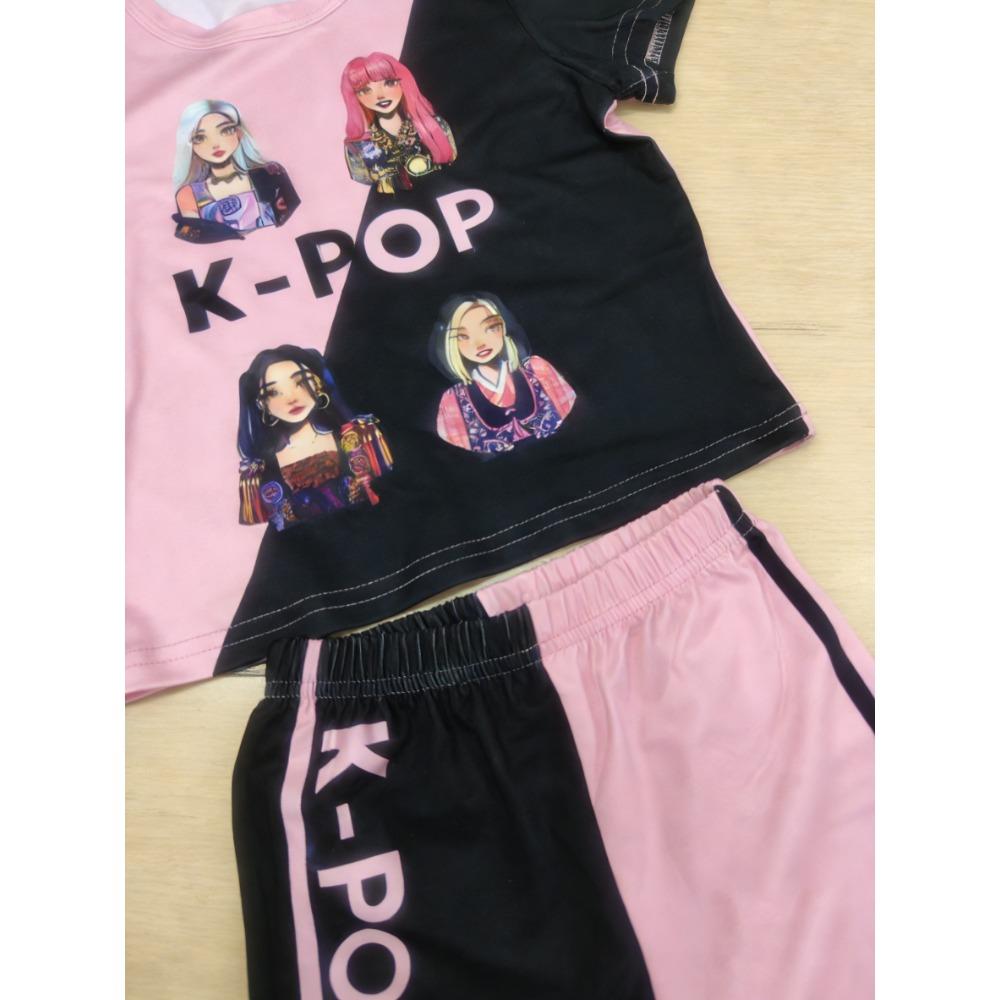 Розово-черный K-POP набор: Модный образ в стиле айдол для девочки