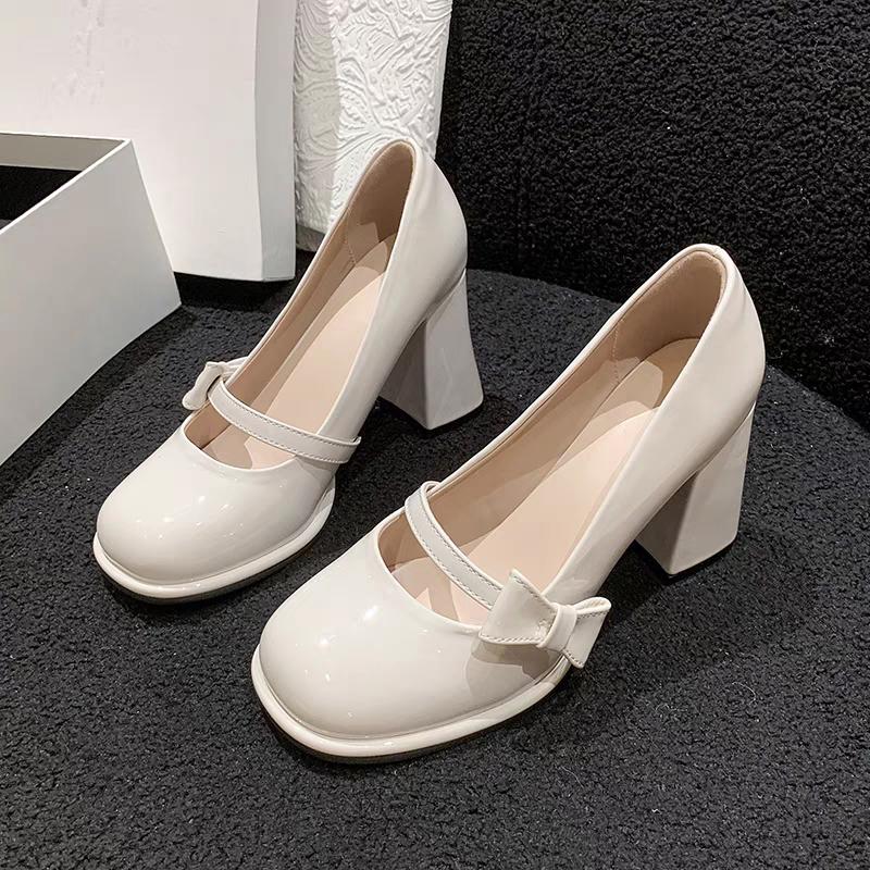 Модные женские туфли на высоком каблуке с милым круглым носком в японском стиле Лолита на квадратном каблуке розовые туфли Мэри Джейн Каваи Вечерние женские распродажа