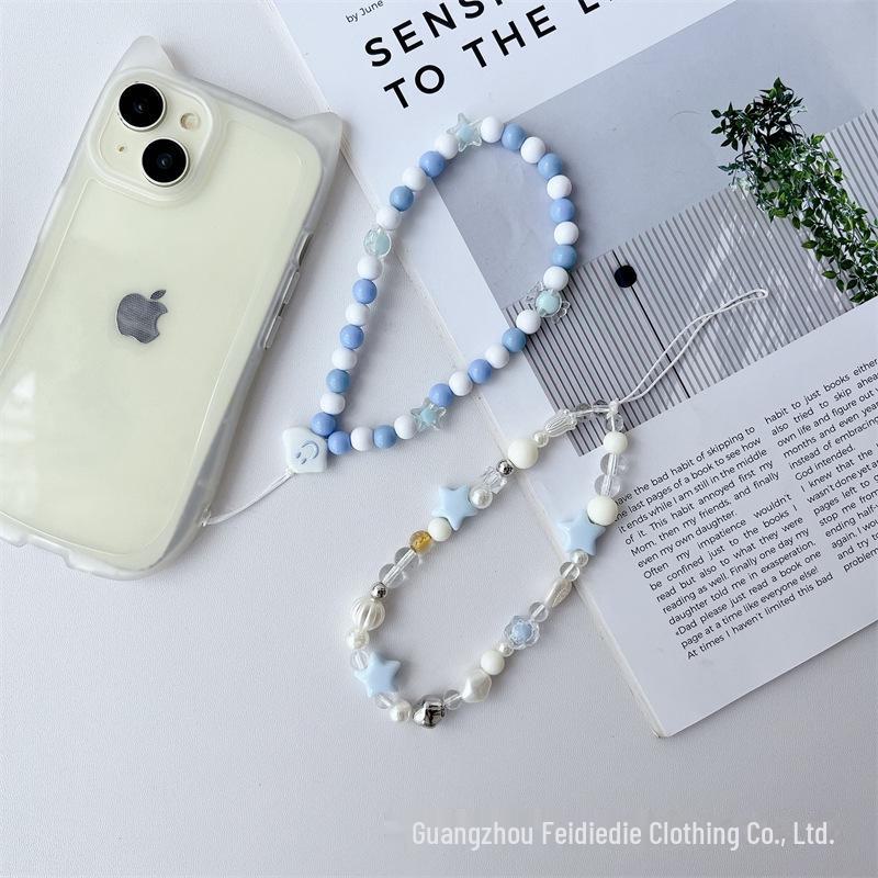 Ремешок для телефона ручной работы с синими бусинами в виде звезды из морской соли