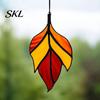 Stained Glass Leaf Art Acrylic Hanging Pendant, Waterproof Sunproof Window Hanging, Decorative Pendant Ornament with Colorful Light Effects for Garden