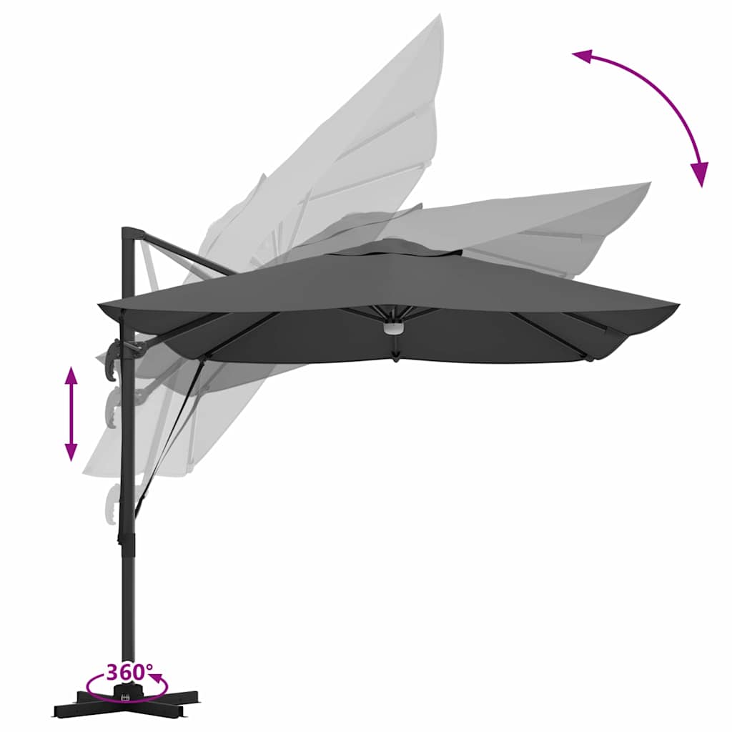 Roma Sun Umbrella with LED Light Strips Anthracite 351 x 250 x 253 cm
