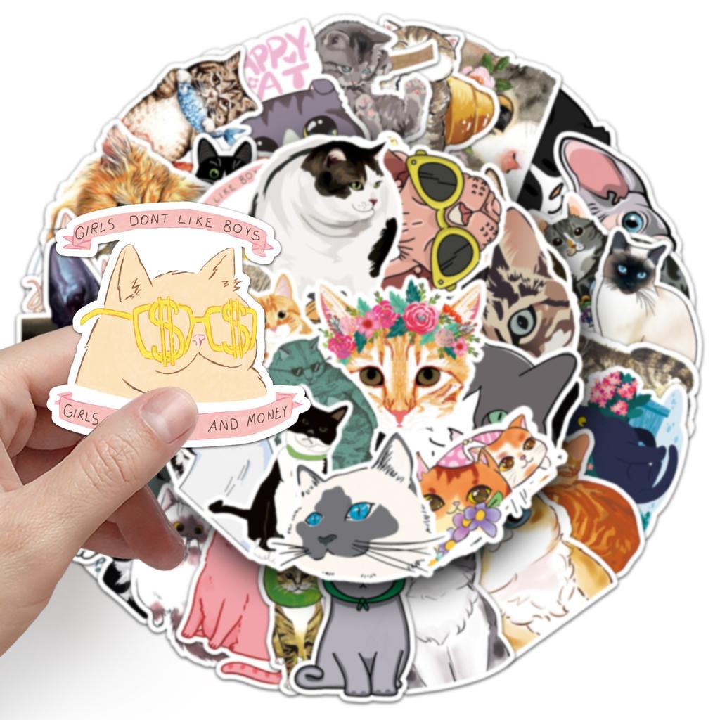 50 картинок персонализированных милых кошачьих мультяшных дудл наклеек для украшения блокнота, чемодана, автомобиля, самоката