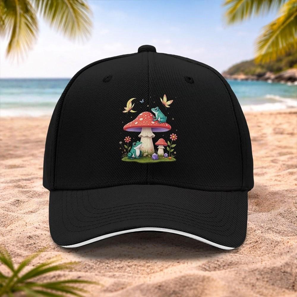 Cute Frog Mushroom Graphic Baseball Cap Adjustable Unisex Breathable Outdoor Casual Hat