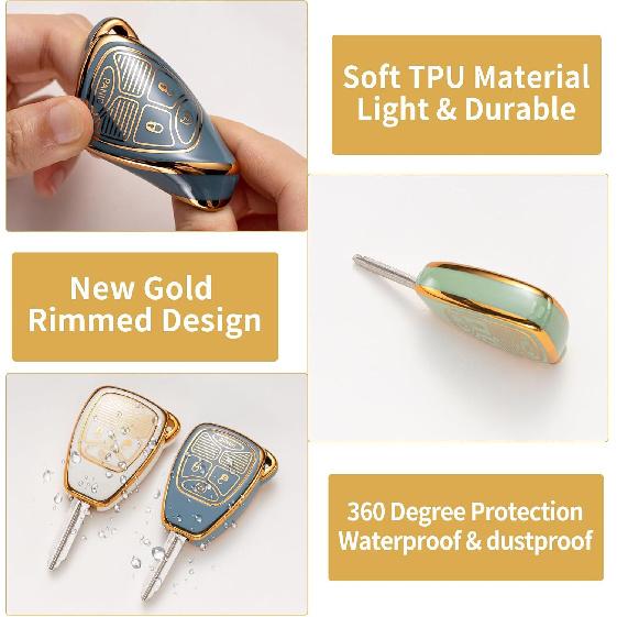 Gematay for Jeep Key Fob Cover with Keychain, Key Shell Cover Holder Compatible with Jeep Wrangler Compass 2007-2018/Dodge Ram Durango Smart Key Fob,