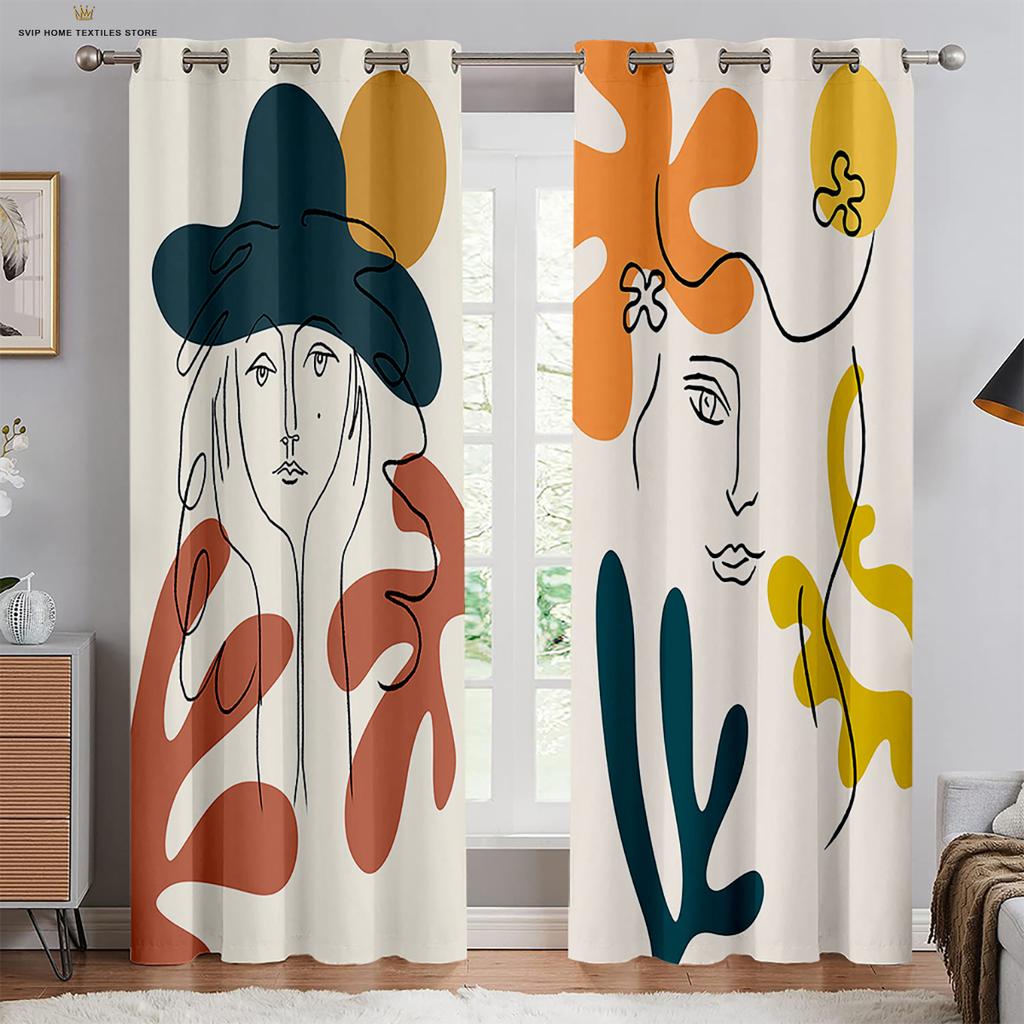 Modern Picture Art Round Texture Curtains, 2 Panels, Minimalist Style, Home, Living Room, Bedroom, Balcony, Kids Room Decor