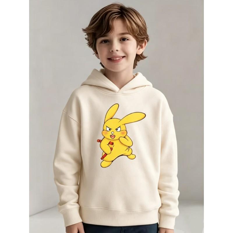 Kids Hooded Sweatshirt 2026 Fall Winter Cartoon Print Loose Fit Long Sleeve Sporty Casual Pullover Boys Girls
