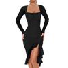 Женское модное сексуальное плиссированное боди-платье, элегантное коктейльное платье с длинным рукавом и квадратным вырезом