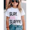 Европейские размеры SLAY GIRL SLAYYY Модная уличная футболка с узором - Повседневная с круглым вырезом, короткий рукав, черный, минималистичный графический дизайн