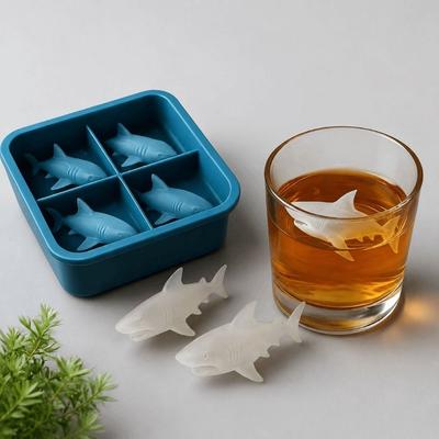 2 шт. Силиконовая 3D форма для кубиков льда в виде акулы, пищевой пластик, аппарат для изготовления кубиков льда в форме акулы, форма для льда в виде акулы, для вечеринки