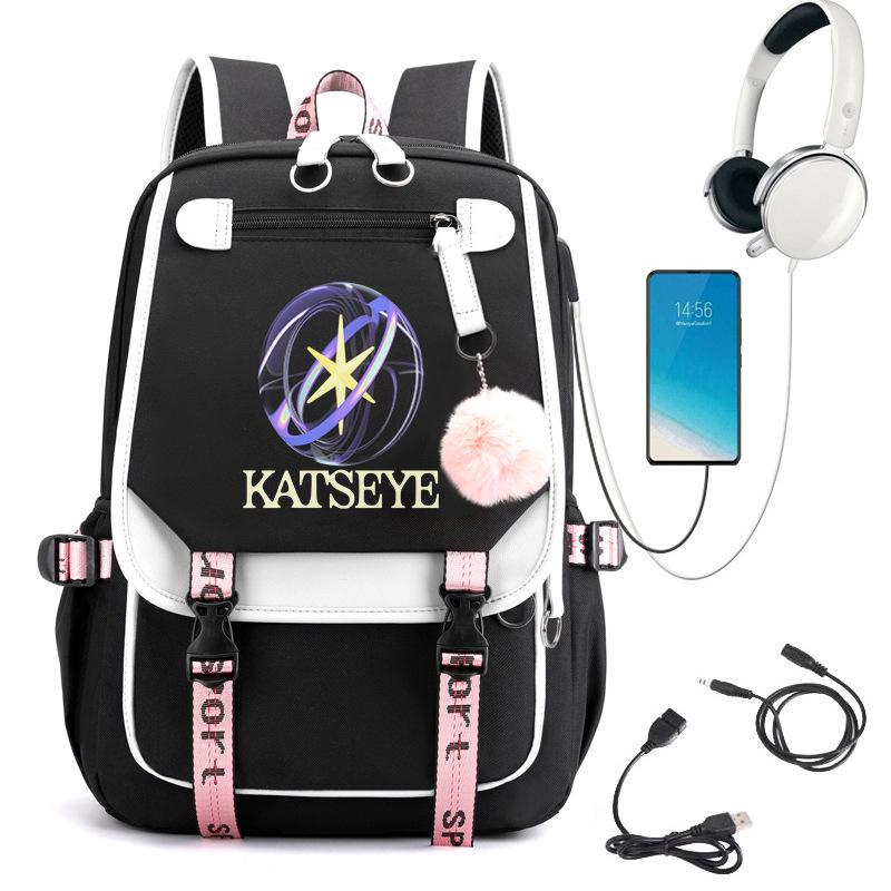 KATSEYE K-Pop Girl Group Print Backpack Large Capacity School Student Bookbag Water-Resistant Travel Daypack 60123-8