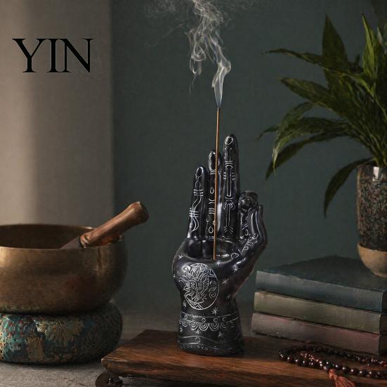 Resin Hand Statue for Meditation Palmistry Incense Holder, Statue, Decorative Sculpture Stick Ancient Mystical Palm Home Table Decor Holder