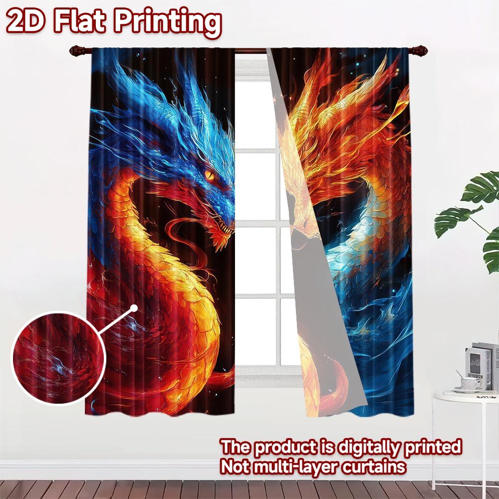 1pc 2D flat Photography Backdrop Background cloth Fiery Blue Dragons 100% Polyester Birthday Party Perfect for New Year