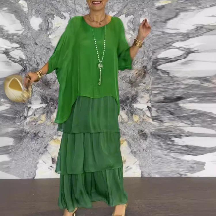 Шифон Элегантный Модный Трендовый Сетчатый Летучая Мышь Рукав Длинное Макси Платье