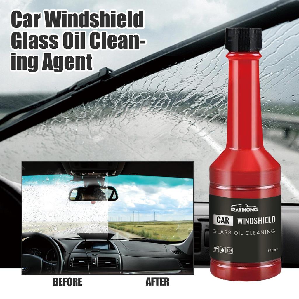 RAYHONG Windshield Cleaner 150ml,Powerful Stain Removal & Anti-Rain/Fog Formula, Free Sponge Included for Worry-Free Driving