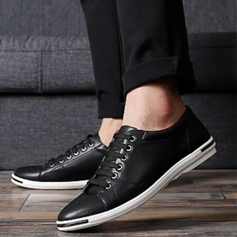 Модная мужская кожаная повседневная обувь, модные кроссовки, классические деловые туфли для мужчин, туфли на плоской подошве со шнуровкой, легкие вулканизированные туфли, большой размер 48