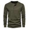 Men's Round Tie Button T-shirt Solid Color Casual Fashion Long-sleeved Top