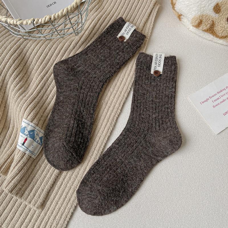 Versatile Wool Button High Luxury Stacking Socks Thickened Cloth Label Temperament Double Needle Cotton Socks Children