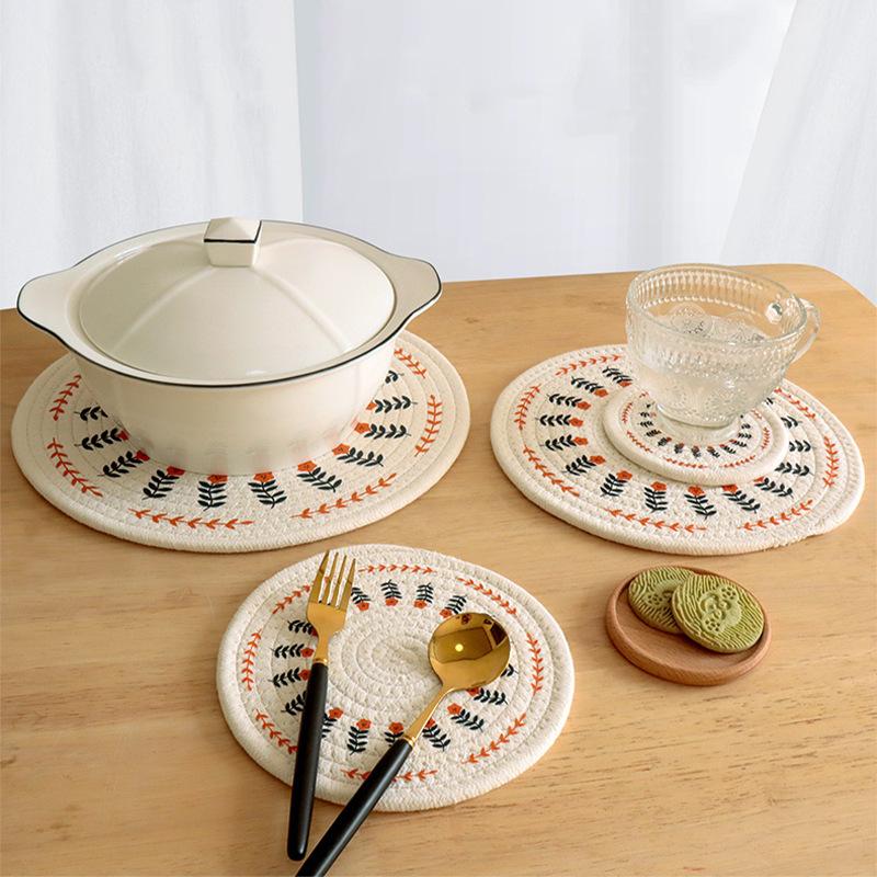 Хлопковые и льняные тканые теплоизоляционные коврики для тарелок и мисок Коврики для кастрюль Подставки под чайные чашки Коврики для кастрюль Противоожоговые коврики для стола