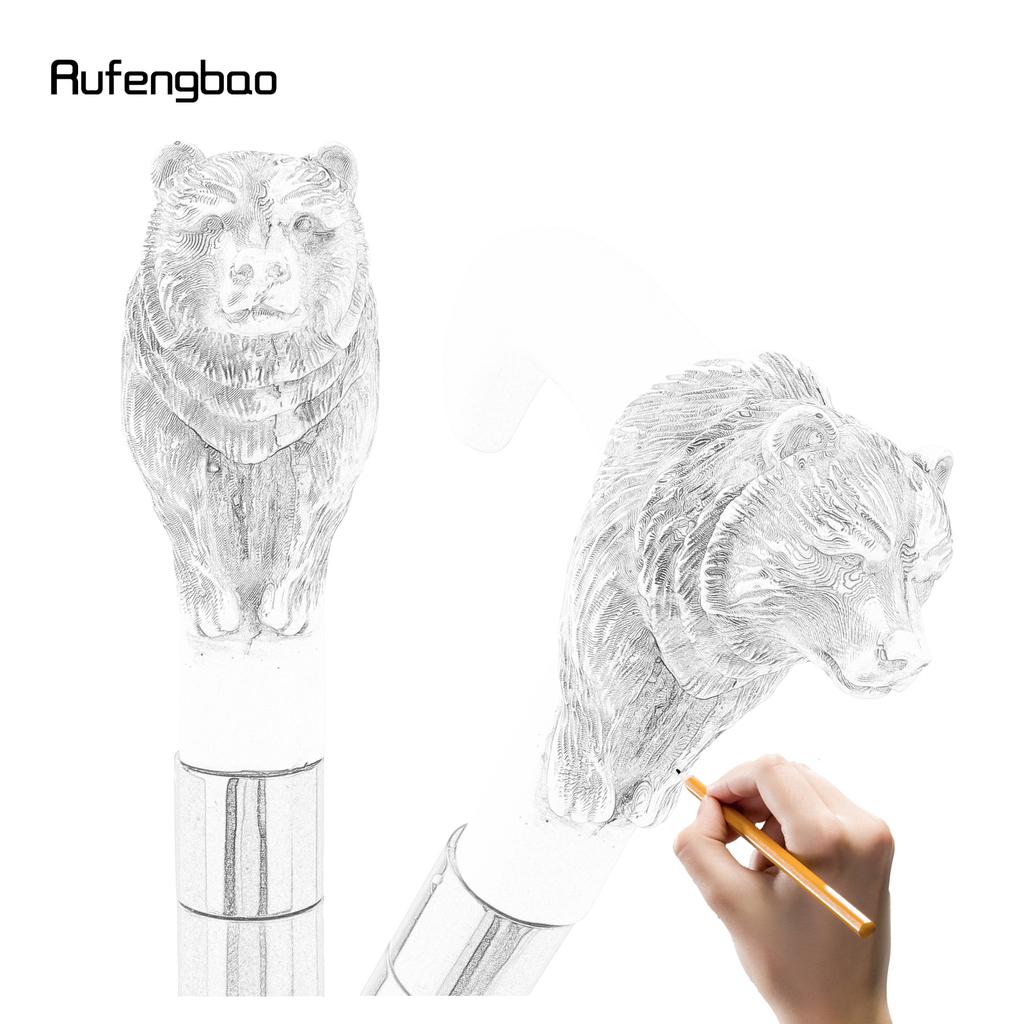 Серебряная смола Голова медведя Белая трость для ходьбы Модная декоративная стальная трость Элегантная трость с набалдашником для косплея Крозье 92 см