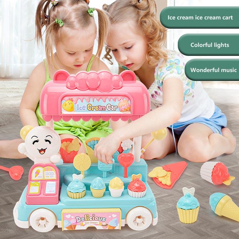 Children Play House Toys Sound Light Music Candy Ice Cream Snack Car Accessories