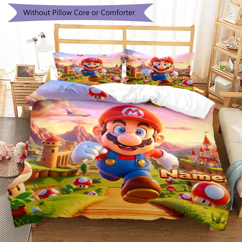 3pcs Custom Name Game Bedding Set Duvet Cover Closure Includes 1 Duvet Cover & 2 Pillowcases, Soft and Comfortable for All Seasons.