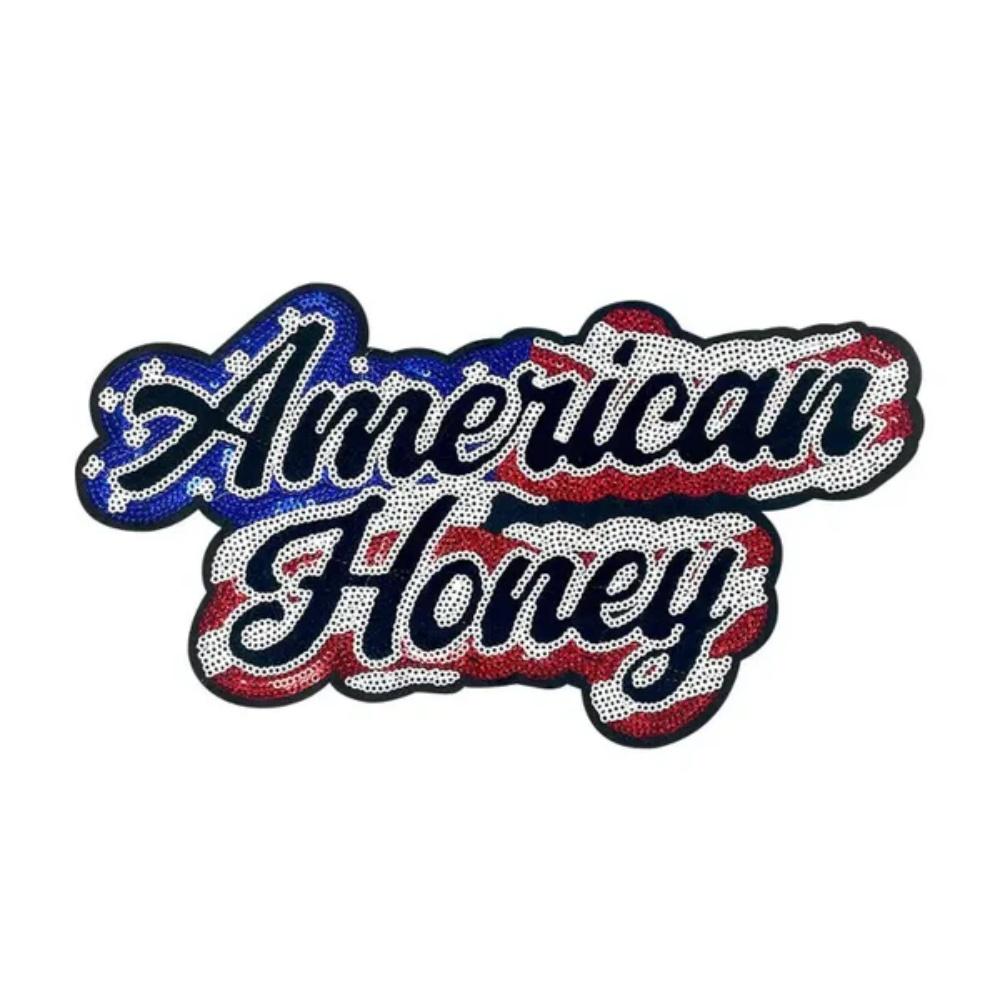 American Honey Embroidery Patch Iron on USA Flag Sequin Applique Western Style Letter Patch for Jacket Hat Jeans Clothing Decor