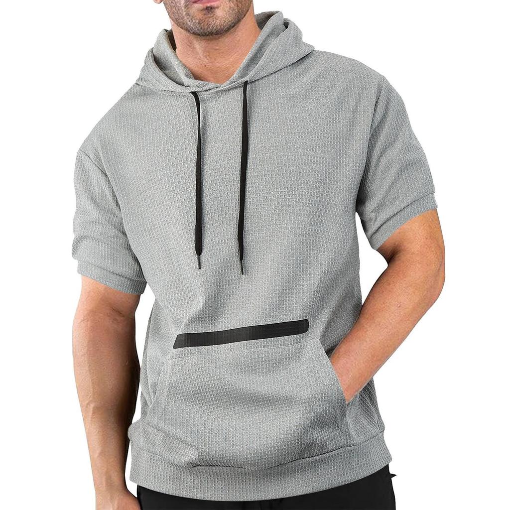 Men's Summer Casual Hooded Short-sleeved T-shirt Solid Color Top T-shirt