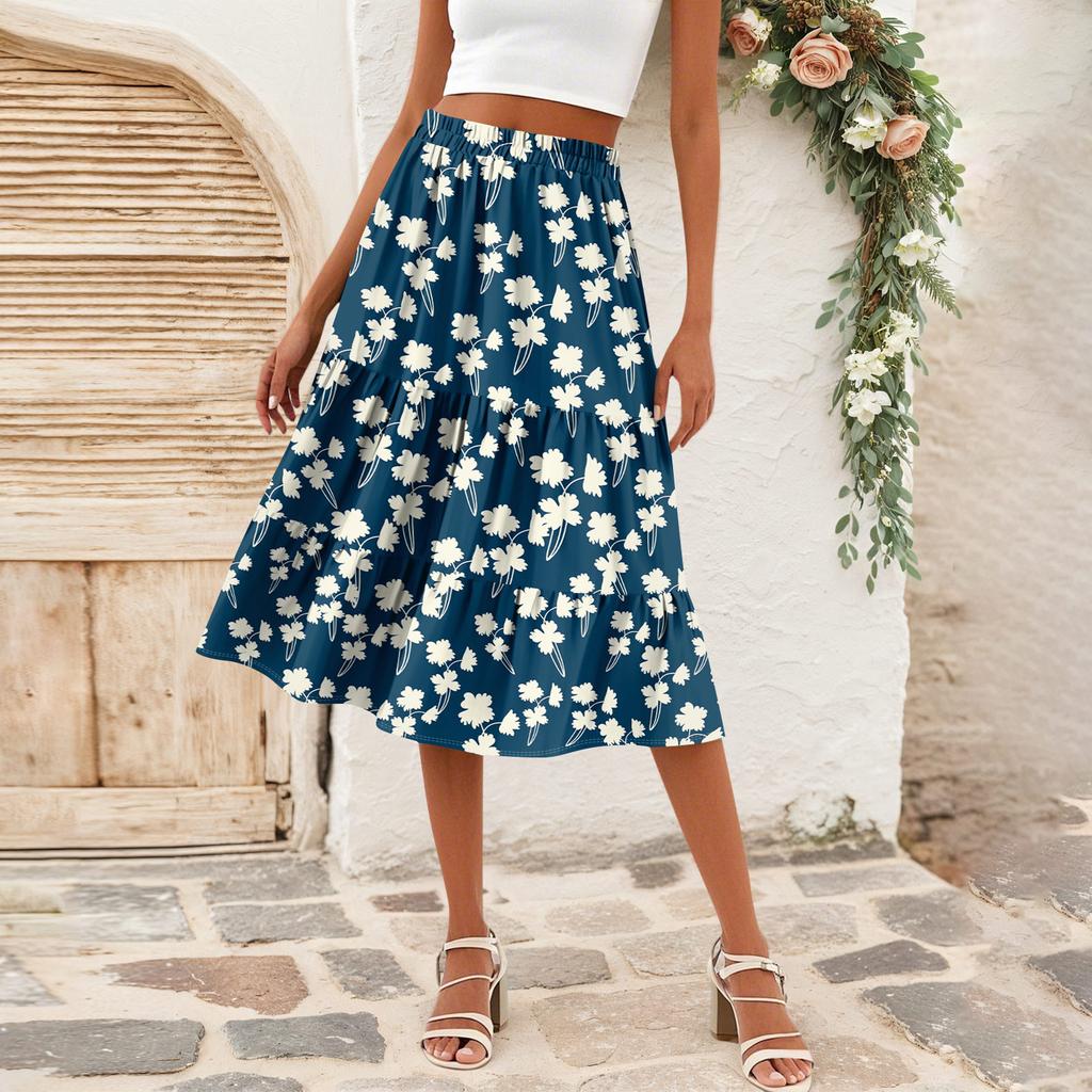 Женская повседневная юбка А-силуэта с высокой талией, юбка в полоску с принтом в горошек и карманами