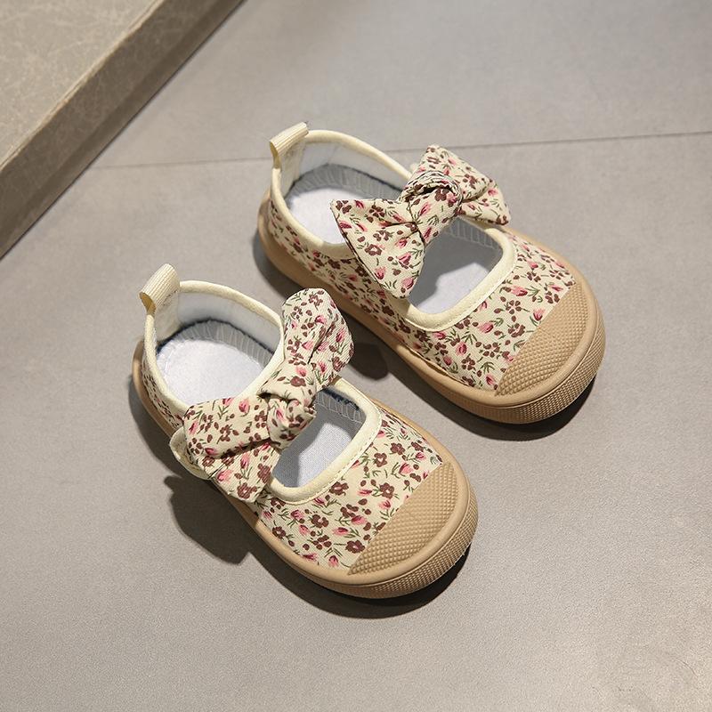 Детская парусиновая обувь, новинка 2023 года: лето и осень, обувь на мягкой подошве для малышей, обувь принцессы с цветочным бантом для девочек, обувь для малышей Tide