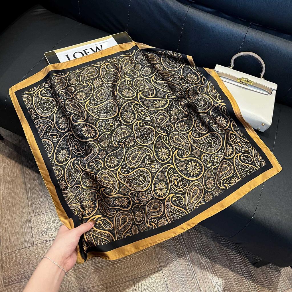 Luxury Paisley Square Scarf Women Print Satin Neckerchief Spring Hair Band Foulard Bandana Echarpe Tie Shawl Wraps
