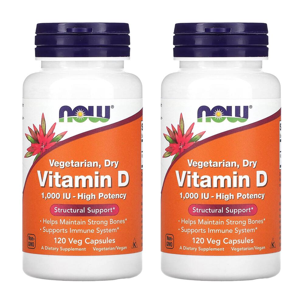 Now Foods Dry Vegetarian Vitamin D 1000IU Veggie Capsules, 120 Count (2-Pack)